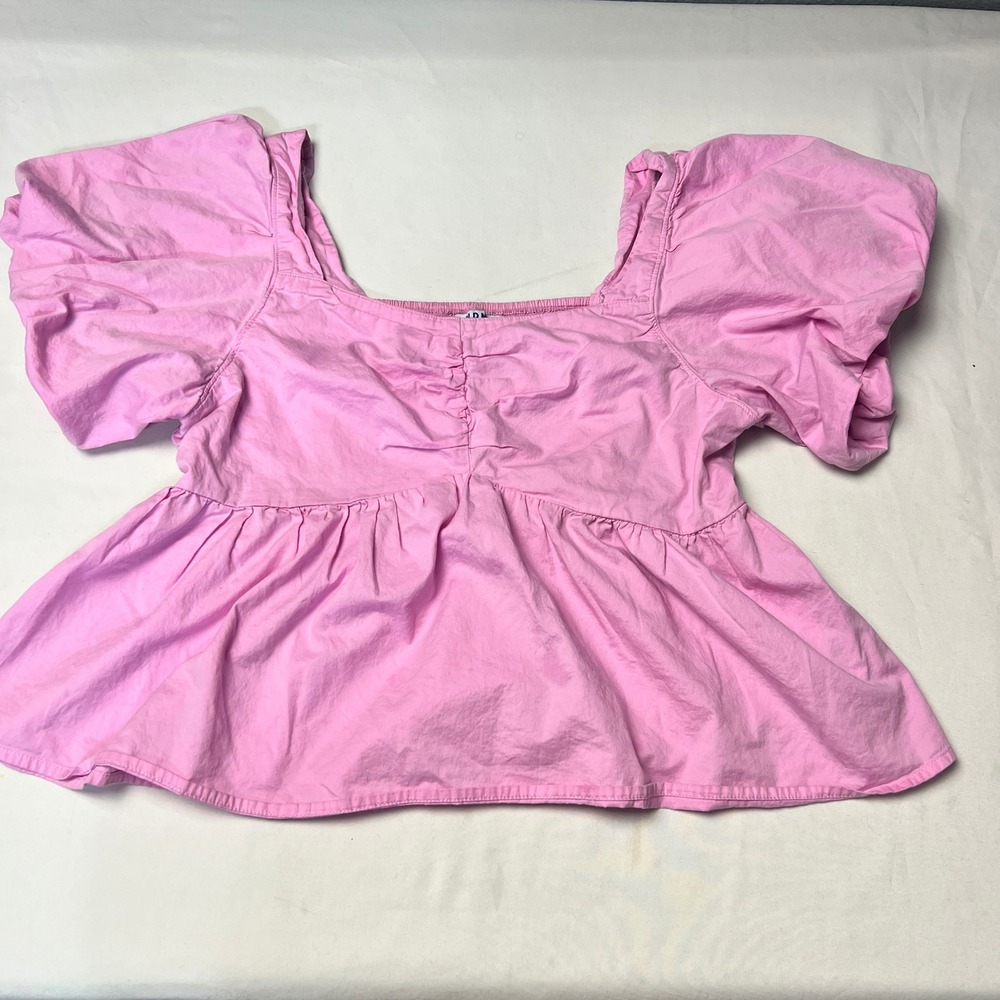 Old Navy Pink‎ Peplum Top Puff Sleeve Square Neck Blouse Fairy Feminine Size M
